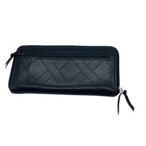 Vintage Fred Hayman Beverly Hills Black Leather‎ Wallet 8"x4" Zip Close EUC